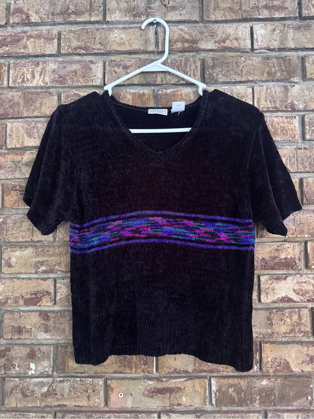 Vintage Arizona 1990s skater grunge retro Memphis chenille short sleeve sweater